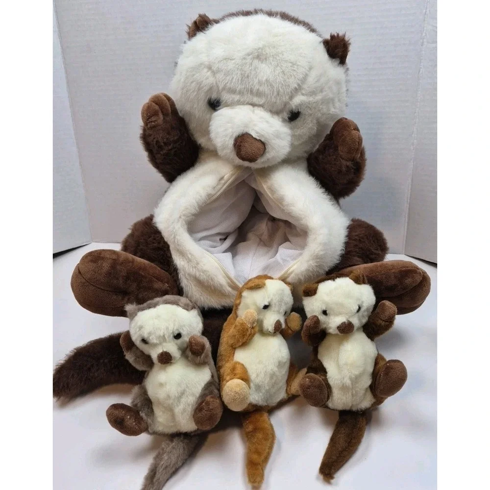 Vintage Sea Otter Plush with 3 Baby Pups Zipper Belly Stuffed Animal‎ Toy 16
